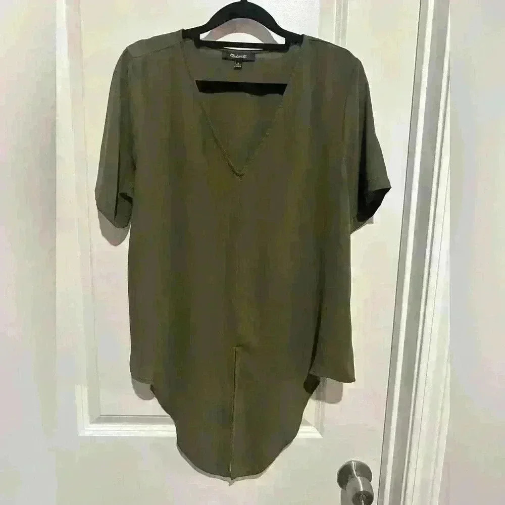 Madewell Central Drapey Shirt Olive Button Up Blouse Oversized Womens Size M